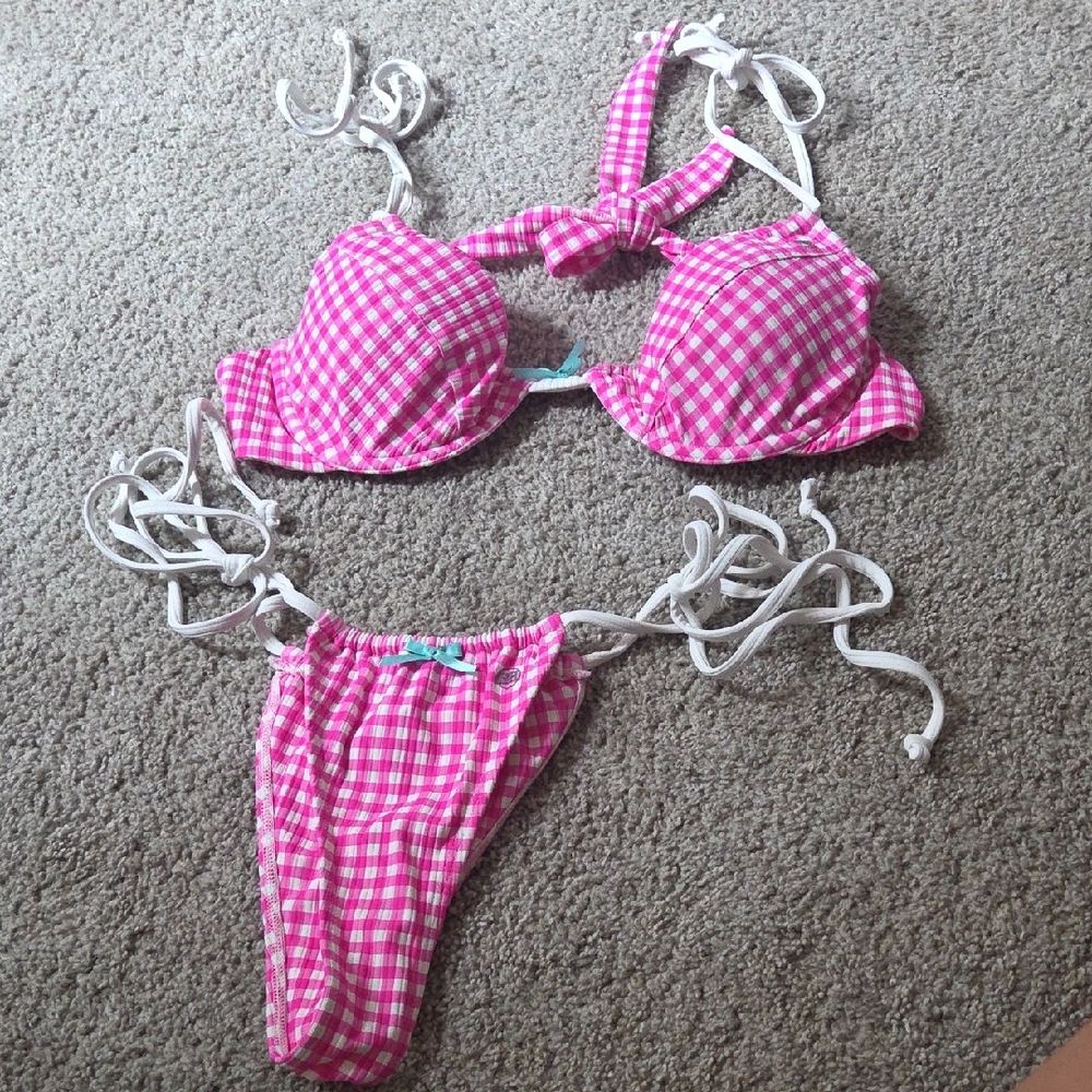 Salty Honey Pink Gingham Bikini Set